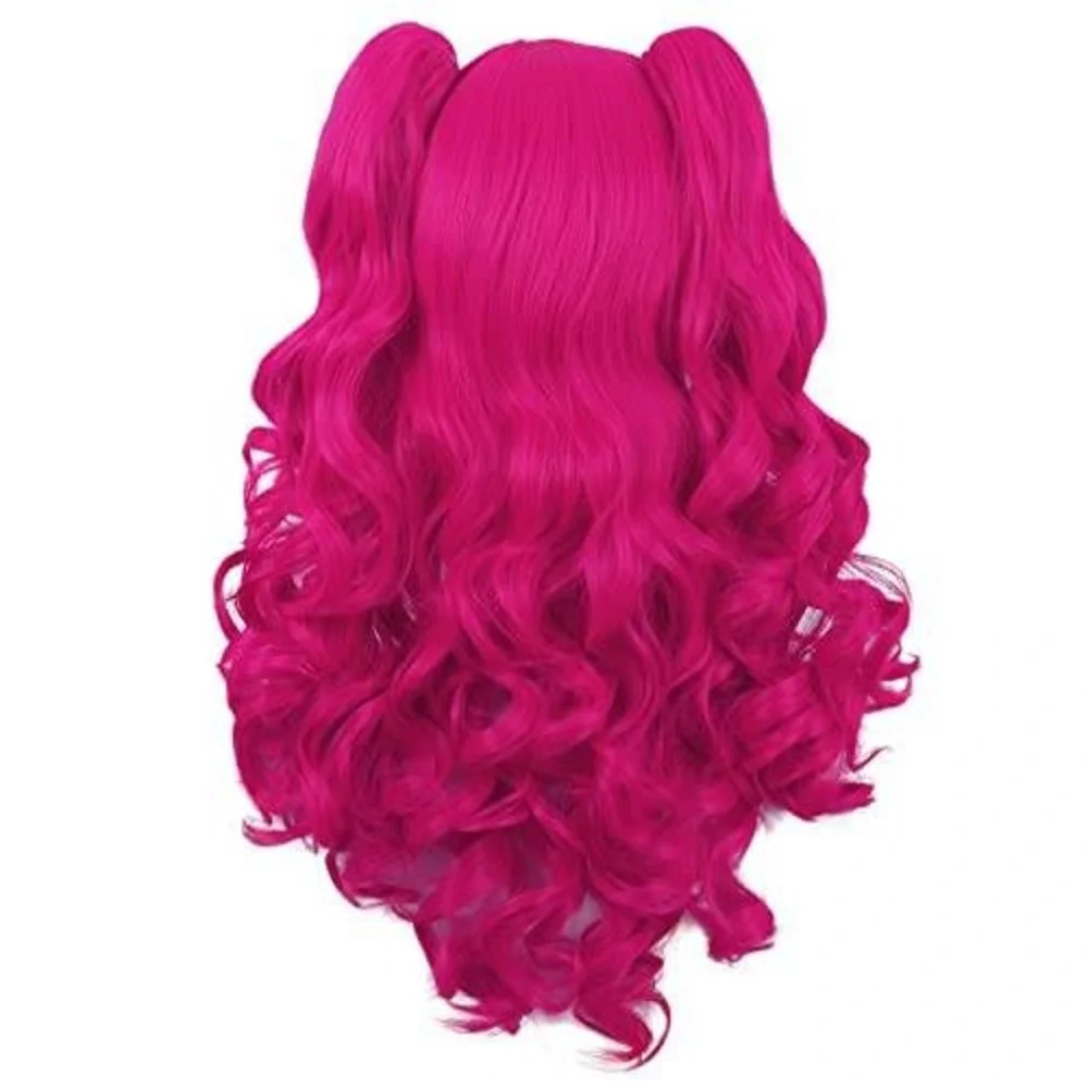 Hot Pink Cosplay Wig Long Curly Pigtails Anime Costume Heat Resistant Synthetic‎